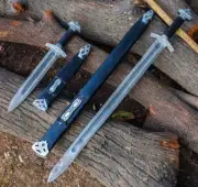 Hand Forged Damascus Steel Viking Swords Battle Ready Medieval Swords + Scabbard