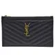 YSL MONOGRAM系列V字縫線小牛皮金屬LOGO拉鍊手拿/零錢包(黑色)