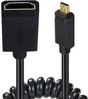 tunghey Micro HDMI to HDMI Coiled Cable, 90 Degree Angle High Speed Micro HDMI Male to HDMI Female Spiral Adapter Cord 4K 60Hz for Tablet Graphics/Video Card, Laptop and More (Straight)