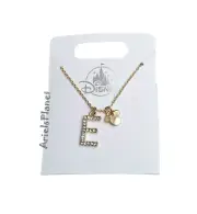 2025 Disney Parks Mickey Mouse Ear Rhinestone Letter E, Gold Tone Necklace
