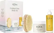 [osea] Golden Glow Full Size Body Set - Includes Full Size Undaria Algae Body Oil (5oz), Undaria Cleansing Body Polish (10oz), & Plant-Based Body Dry Brush - Clean & Vegan Bodycare Spa Set for Women