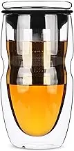 BTAT- Double Wall Glass Tea Cup With Stainless Steel Infuser, 500ml 16oz Glass, Tea Cup with Lid, Tea Infuser Cup, Tea Cup with Filter, Tea Cup with Infuser, Tea Gifts for Tea Lover
