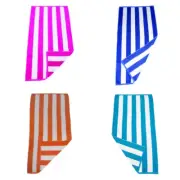 4 x Havana Striped Beach & Pool Towel - Pink, Aqua, Orange & Blue Cotton Velour