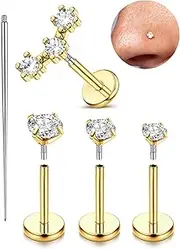 [Morfetto] Helix Piercings Nose Piercing Set Surgical Steel Gold/Silver Piercing Ear with Zirconia Small Stud Earrings Hypoallergenic Tragus Conch Cartilage Lip Piercing Labret Piercing Jewellery for Men and