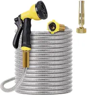 Metal Garden Hose 50FT - Stainless Steel Heavy Duty Kink Free Outdoor Hose