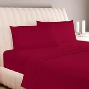 Carressa Linen 600 Thread Count 100% Long Staple Soft Egyptian Cotton Sheet Set, 4 Piece Set, Full Sheets,Upto 17" Deep Pocket, Smooth & Soft Sateen Weave, Deep Pocket, Luxury Bedding, Red