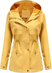 [YFFUSHI] Women Long Sleeve Lightweight Windbreaker Jacket Hooded Breathable Windproof Outdoor Jacket Coat, Yellow, M