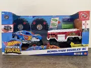 Hot Wheels Monster Trucks Demolition Doubles RC 2-Pack Racing & HW 5-Alarm New