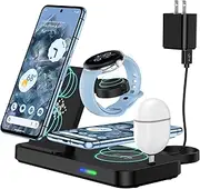 [MIUOLV] 4 in 1 Foldable Wireless Charger for Google Pixel Watch 3/2, Charging Stand for 9 Pro/9/8 Pro/8a/8/7/Pro, Pixel Buds Pro/2,Portable Wireless Charging Station with 24W Adapter (Not for 9 Fold)
