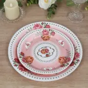 25 DUSTY ROSE 7" Paper Round Plates with Vintage Rose Flower Print Wedding
