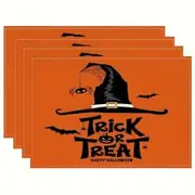 Set of 4 Black Hat Halloween Placemats 25x32cm Seasonal Table Mats for Party and Kitchen Dining Decoration