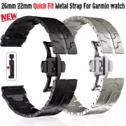 26 22mm QuickFit Metal Strap For Garmin Fenix 7/6/5X/6X/7X Stainless Steel Band