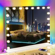 VANITII GLOBAL 100cm Hollywood Vanity Makeup Mirror with 20 LED Lights and RGB Backlit Tabletop Wall Mounted