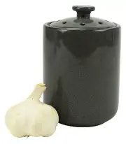 Stoneware Garlic Keeper Canister, Grey Reactive Glaze