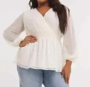 SIMPLY BE LADIES IVORY DOBBY SHIRRED WAIST LONG SLEEVE TOP SIZE 26 ref 454) SALE