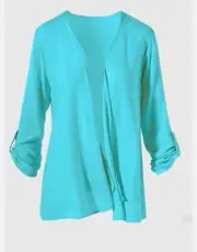 NWT Chico’s Soft Crosshatch Drape Silhouette Aqua Breeze Jacket Size 3 Large