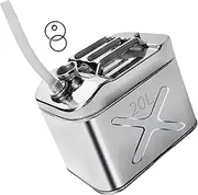 Thickened Petrol Can 20 L Metal Made of 1 mm 304 Stainless Steel with Built-in Spout Tested 20 Litre Canister for Petrol, Diesel, Water, Oil, Alcohol with Nozzle and Replacement Sealing Rings