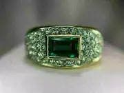 2.50Ct Emerald Cut Lab Created Emerald Men's Wedding Ring 14k Yellow Gold Plated