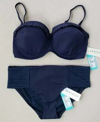 2-Pc Seafolly Goddess Bianca D Cup Bustier & Pleated Retro Pant, US 12, Indigo