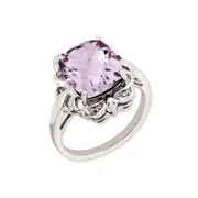 Sterling Silver 14K White Gold Plated Checker-Cut Pink Quartz u0026 Diamond Gemstone Birthstone Ring Fine Jewelry Gift for Her