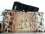 Brahmin Kayla Clutch Cheetah Prowl Ombre Leather Tassel Evening Bag+Wallet NWT
