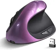Ergonomic Mouse Wireless,Rechargeable Vertical Mouse Right Handed Small Mouse with 6 Buttons 3 Adjustable 1000/1200/1600 DPI for Laptop,Desktop,PC, MacBook（Purple