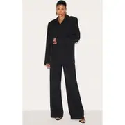 Black Tailored Woven Wide Leg Pant, Black