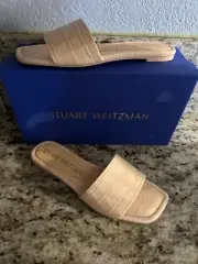 STUART WEITZMAN Crocodile Embossed Leather Slides Designer Classic Size 7,5 New