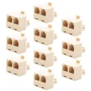 10 Pcs RJ11 6P4C Telephone Phone Line 1 Male to 2 Female T Modular Adapter Ivory