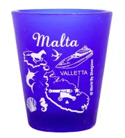 MALTA VALLETTA COBALT BLUE FROSTED SHOT GLASS SHOTGLASS