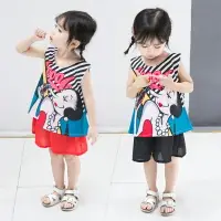 在飛比找樂天市場購物網優惠-童裝女童夏裝新款洋氣套裝兒童韓版時尚背心短褲雪紡兩件套潮