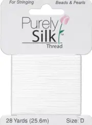 Thread, Purely Silk White 100% Silk Size D Bead Stringing Thread 28 Yards