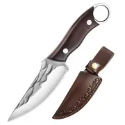 Brown Fixed Blade Knife With Leather sheath hunting camping EDC Camping Fishing