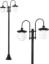 182cm Solar Outdoor Post Light, IP44 Waterproof Heavy-Duty Aluminum Pole Lights with 2Pcs Globe Shade for Street Garden Pathway Security Pole Lamp Yard Driveway Patio