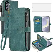 Asuwish Phone Case for Samsung Galaxy S24 Plus S24+ 5G Wallet Cover with Tempered Glass Screen Protector Leather Flip Credit Card Holder Stand Cell Accessories S24plus 24S + S 24 24+ Women Men Blue