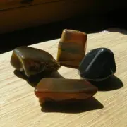 4 Agate Geode Display Stones Polished Natural Dark Gray and Brown Crystal Slices