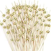 100PCS Cocktail Picks Toothpicks for Appetizers Gold Bamboo Cocktail Sticks Skewers for Drinks Party Fruit Food Sticks Charcuterie Boards Accessories