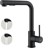 Decaura WELS Kitchen Mixer Taps L-Shape Pull Out Laundry Mixer Tap 360° Swivel Sink Faucet 2-Mode Sprayer Lead-Free (Matt Black)