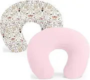 Winmany 2 Pack Newborn Nursing Pillow Covers Baby Feeding Pillow Cover Removable Breastfeeding Pillow Cover for Boys Girls 22.5 x 18 (Pink Butterflies Bees + Pink)