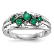 14k White Gold Diamond and Emerald Polished Ring Size 7