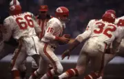 Kansas City Chiefs QB Len Dawson in action hands the ball off to C- Old Photo