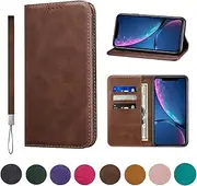 WANDI QAQ iPhone X Case Leather flip Wallet with Hanging Rope Card Holder Slots iPhone X Case Kickstand Magnetic Folio Shockproof Proof Protective iPhone Xs Cover -Brown