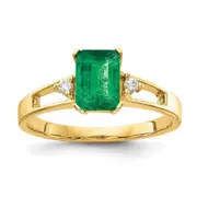 14k Yellow Gold 7x5mm Emerald Cut Emerald AAA Diamond ring