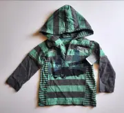 NWT Boys Pumpkin Patch Block Stripe Hooded Double Sleeve Tee Size 12-18 Months