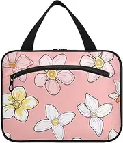 miaozhen Cartoon Floral Daffodil Petal Peach White hanging travel makeup bag for women with hook, designer cute for travel make up bolsas para maquillaje L, cartoon floral Daffodil Petal peach white
