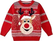[Bkixhv] Kids Christmas Sweater for Boy Girls Reindeer Knit Sweaters Fall Winter Crewneck Pullover Xmas Clothes 4-10 Years