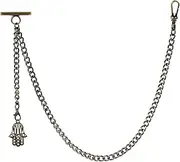 [ZTA] Albert Chain Pocket Watch Chain Fob Chain with Hamsa Hand of Fatima Design Medal Fob with T Bar Swivel Clasp