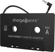 Chargeworx Car Cassette Adapter to 3.5mm Aux Plug|Connects Aux-Cord Compatible Smartphones, iPads, Laptops, CD Players to Tape Players|Stream Music, Audiobooks through Car Speakers Using Cassette Deck