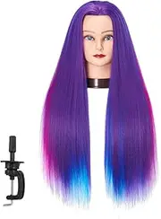 26"-28" Mannequin Head Hair Styling Training Head Manikin Cosmetology Doll Head Synthetic Fiber Hair Hairdressing Training Model With Free Clamp (Colorful Hair)