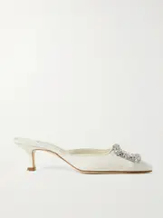 [Manolo Blahnik] Manolo Blahnik - Maysale 50 Buckled Crepe De Chine Mules - White - IT40.5 IT 40.5 White
